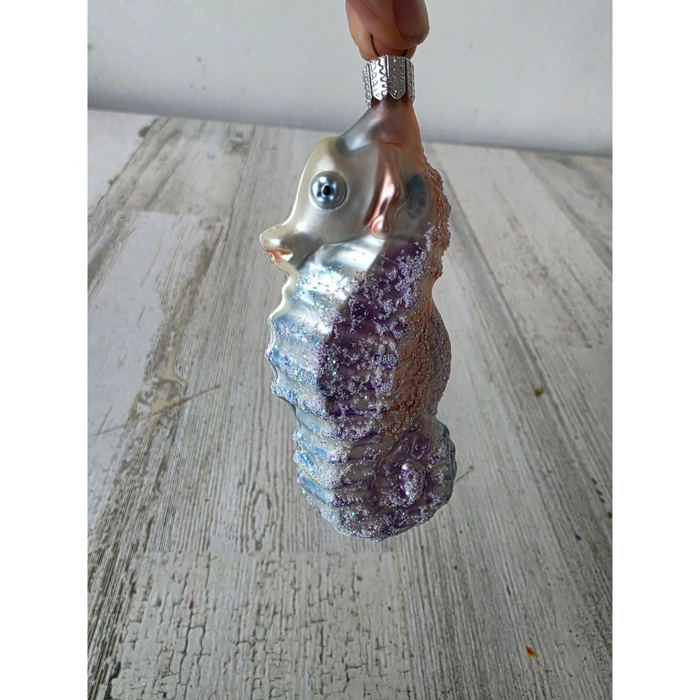 Vintage whitehurst Germany glitter seahorse ocean glass ornament rainbow sparkle